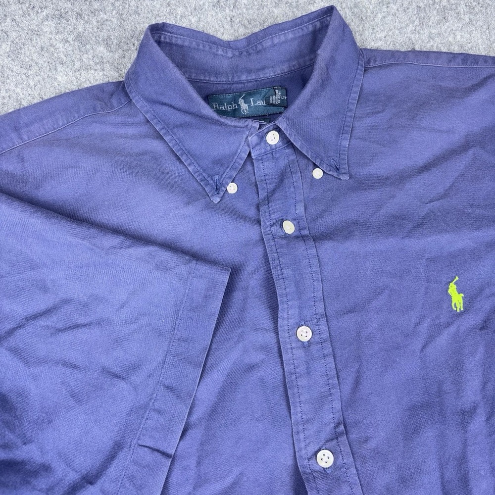Ralph Lauren Button Down Shirt Mens 2XL Blue Short Sleeve Preppy Y2K Classic Fit